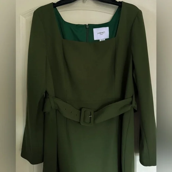 L.K. Bennett Carrington Green Recycled Polyester Blend Square Neck Dress - Picture 10 of 16